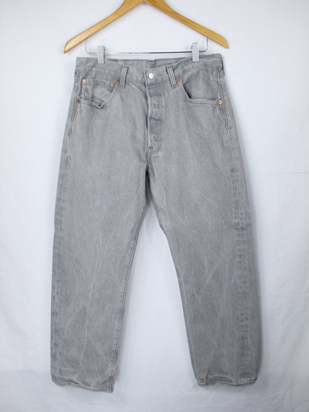 LEVI'S 501 MEN'S GRAY BUTTON FLY STRAIGHT LEG DENIM JEANS SIZE 34X30 GRUNGE